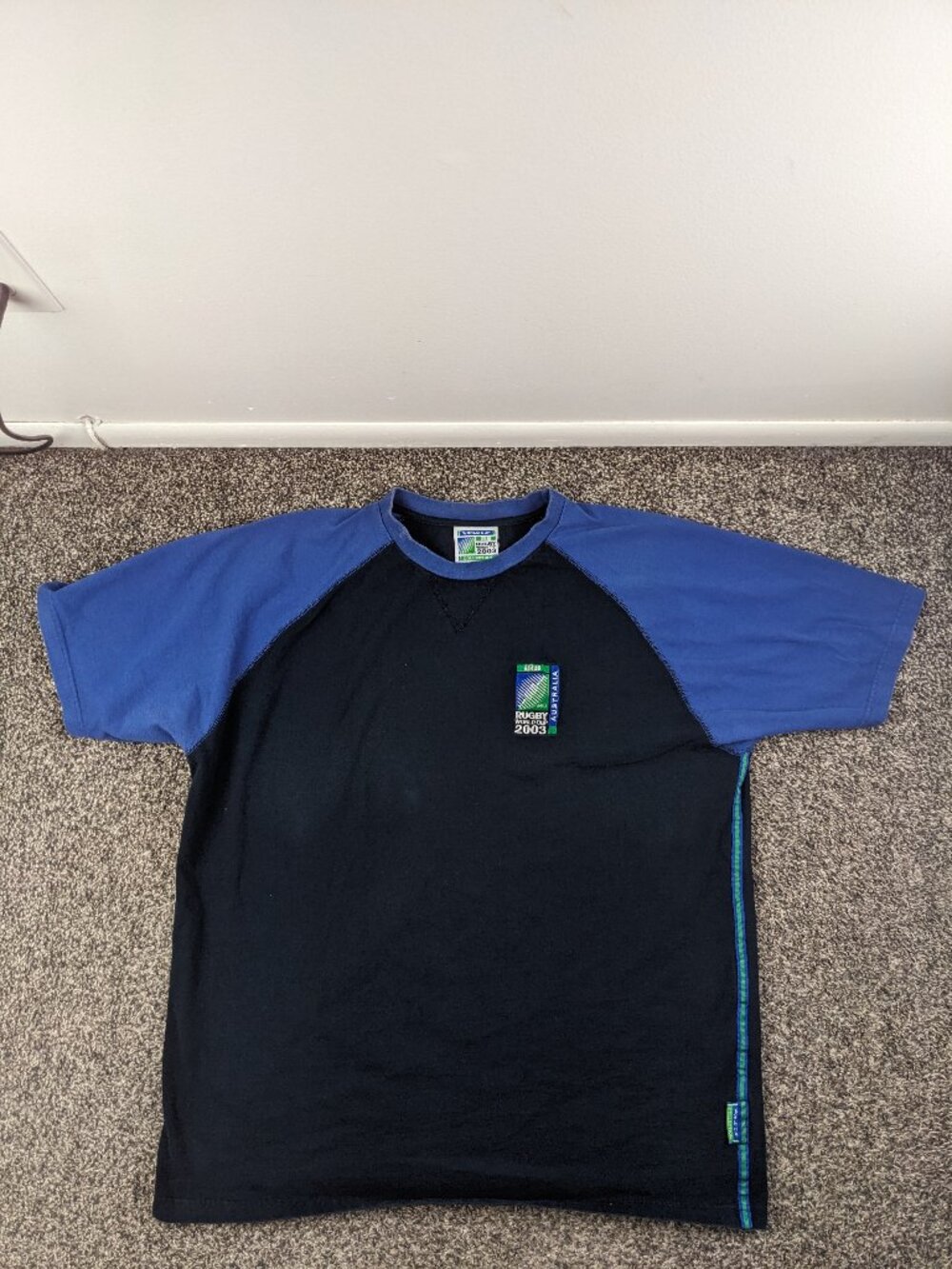 Vintage iRB Cooper Australia 2003 Rugby World Cup T Shirt Raglan Blue Mens 2XL